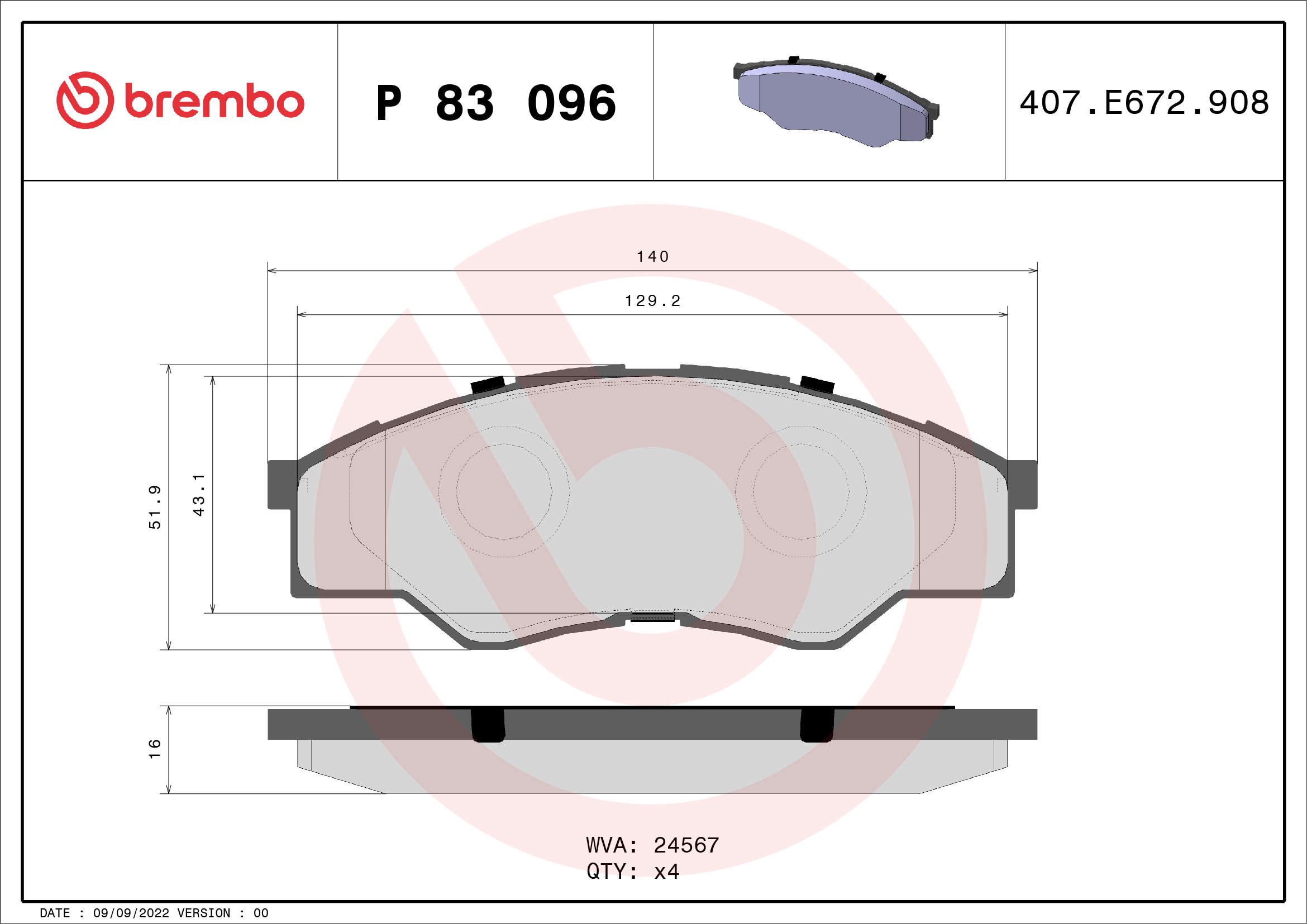 A.B.S. P 83 096 BREMBO Bremsbelagsatz, Scheibenbremse